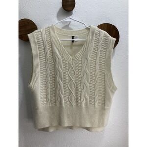 H&M Cable‎ Knit Sweater Vest Women's Size Medium Cream Sleeveless Oversized